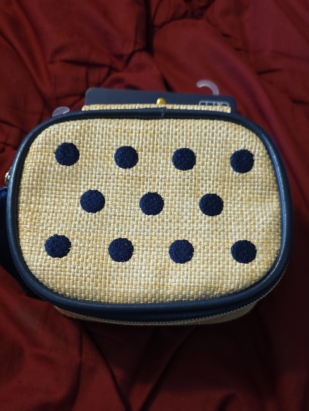 Trina Turk Woven Straw Case with Navy Dot Accents